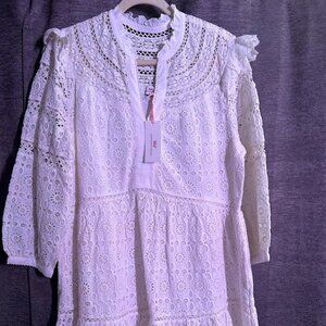 Vineyard Vines Tiered Eyelet Ruffle Lace Embroidery White Dress Size Large